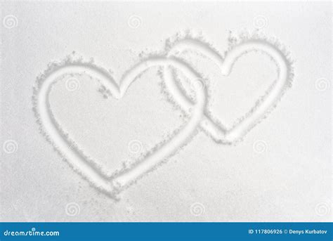Two Hearts On Snow Stock Photo Image Of Romantic Drawn 117806926