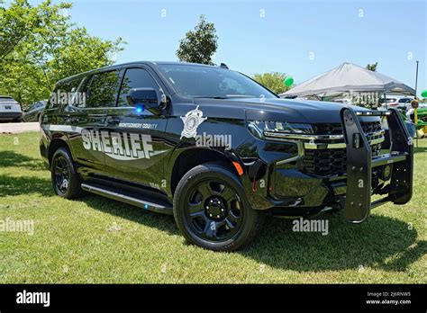Black Police Or Law Enforcement Or Sheriff Suv Parked On Display In
