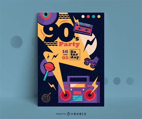 90s Party Poster Design Template Vector Download