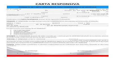 Carta Responsiva Vehicular Ejemplos Y Formatos Word Pdf Images