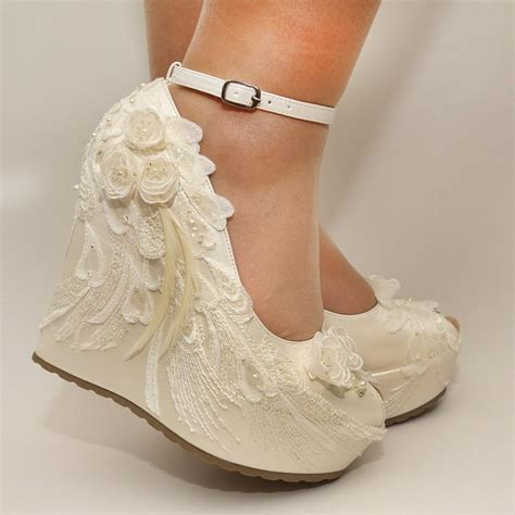 Ivory Wedges Wedding Wedge Wedges Bridal Wedgesbridal Shoes