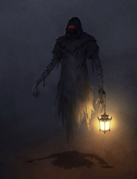 A Creepy Man Holding A Lantern In His Hand And Walking Through The Dark
