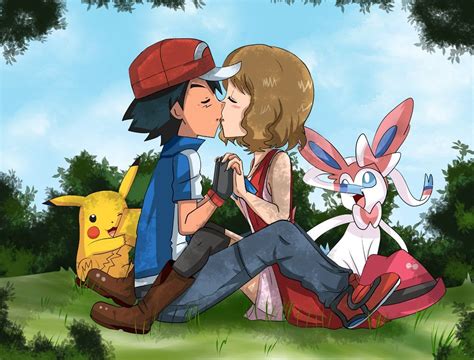Amourshipping Ready To Kiss By Hikariangelove On Deviantart Pokemon Ash And Serena Pokemon