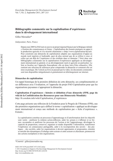 (PDF) Bibliographie commentée sur la capitalisation d'expériences dans