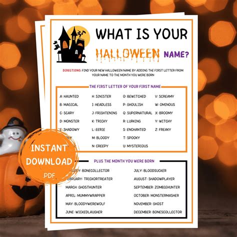 What Is Your Halloween Name Game Printable Halloween Game Etsy