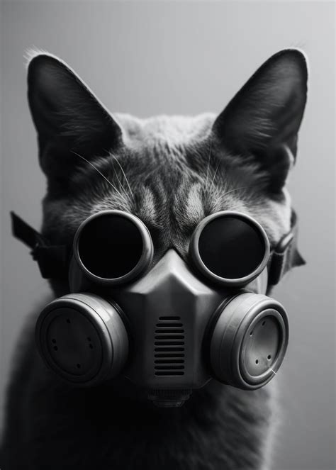 Cats In Combat Gas Mask Poster Picture Metal Print Paint By