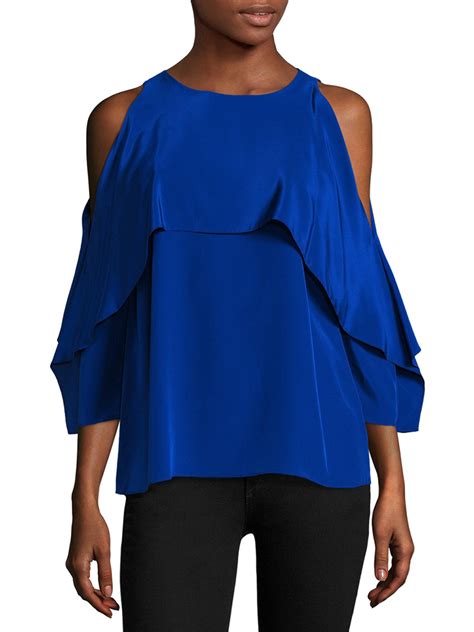 Lyst Bailey 44 Baron Cold Shoulder Silk Blouse In Blue