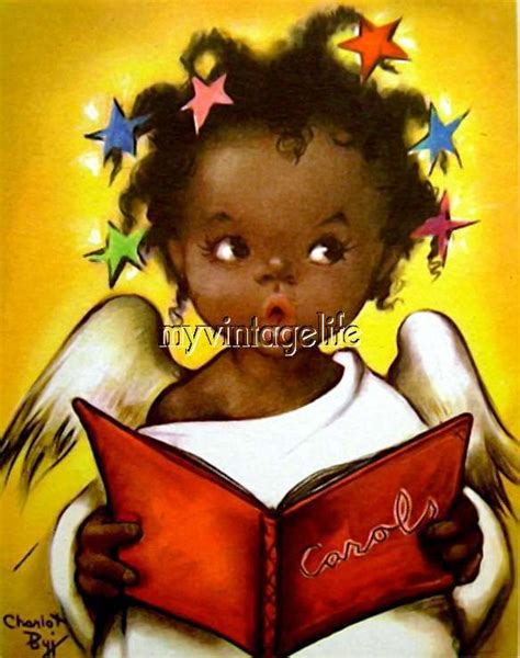 Cute African American Christmas Angel Singing Quilting Fabric Block
