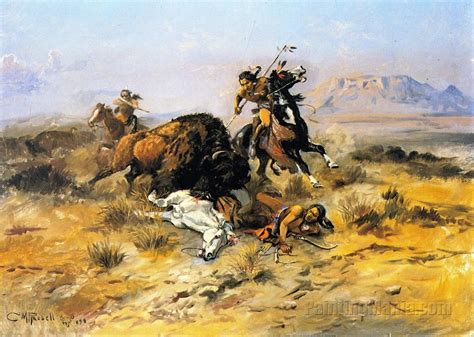 Buffalo Hunt Charles Marion Russell Paintings Cowbabe Art Native American Art Western