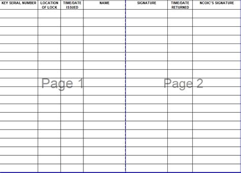 Printable Key Log Template Excel Word Pdf Excel Tmp