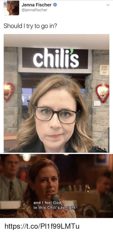 I feel strongly that i like chili with or without beans. Jenna Fischer Ajennafischer Should I Try to Go In? chillS ...