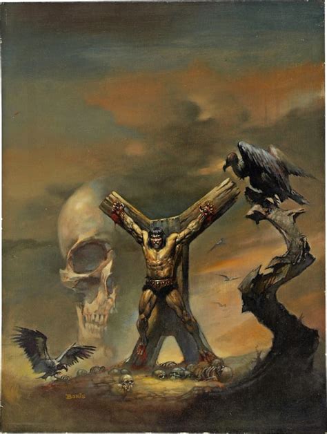 A Painting Of A Man On The Cross With Two Birds In Front Of Him And A