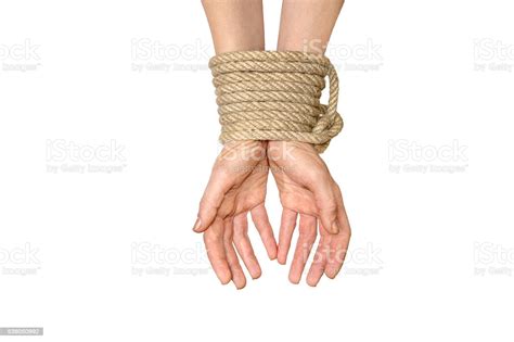 Hands Tied With Rope Isolated On White Stock Photo Download Image Now Istock
