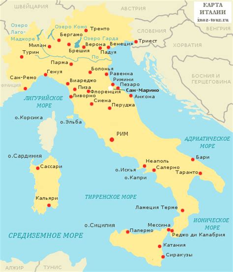 Курорты италии на карте Карта курортов Италии Travelru Страны