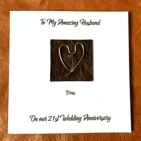 21st Wedding Anniversary Card Brass Anniversary Card Wife Husband Him