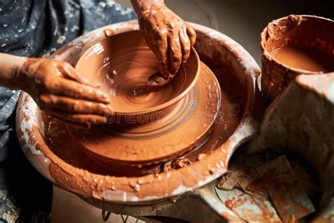 Elderly Woman Hands Making Clay Pot In Pottery Studio Stock Image
