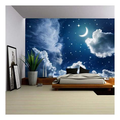 Wall26 Night Sky With Stars And Moon Removable Wall Mural Self