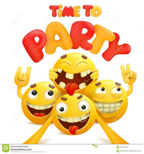 Time To Party Card With Group Of Yellow Emoji Cartoon