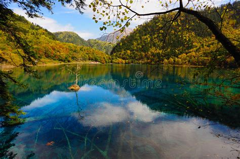 Forest And Lake Landscape Of China Jiuzhaigou Stock Image Image Of