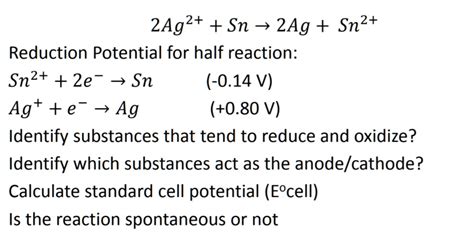 Solved Ag Sn Ag Sn Reduction Potential For Half Reaction