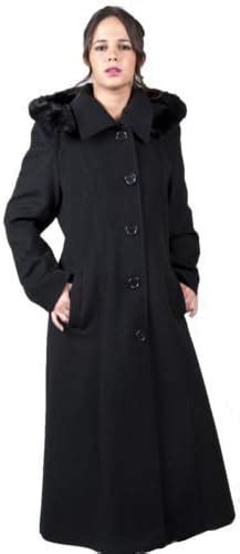 Womens Wool And Cashmere Faux Fur Trim Hooded Long Winter Coat 12 Black