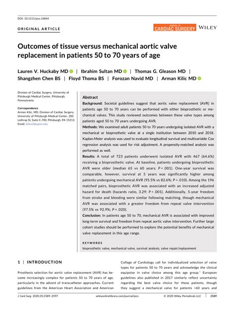 Outcomes Of Tissue Versus Mechanical Aortic Valve Replacement In