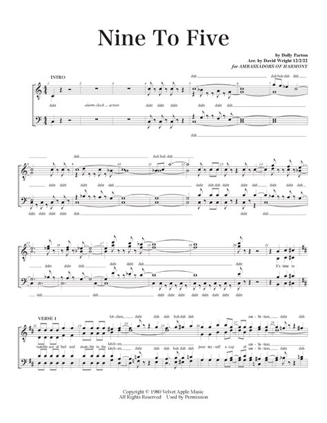 Nine To Five Sheet Music Dolly Parton Ttbb Choir
