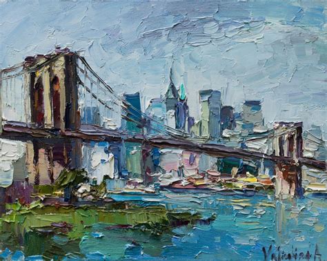 Brooklyn Bridge New York City Original Oil Pai Painting By
