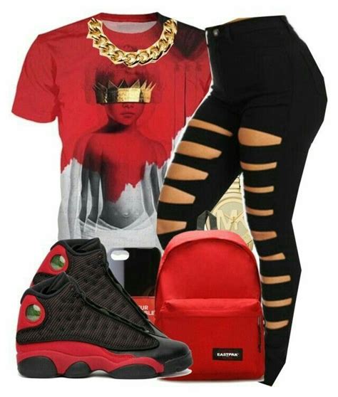 Red And Black Jordans Ripped Jeans Printed Shirt Blackrippedjeanswomen