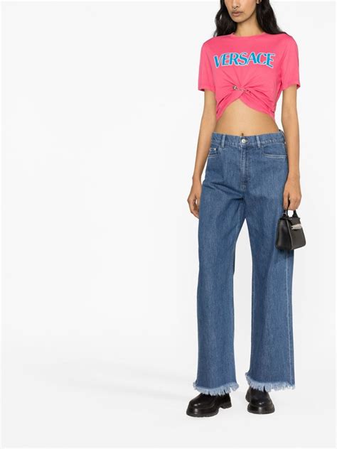 Versace Safety Pin Embellished Cropped T Shirt Farfetch