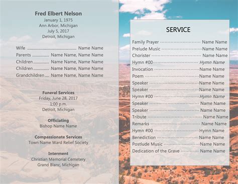 Lds Funeral Program Template For Man The Church Of Jesus Etsy