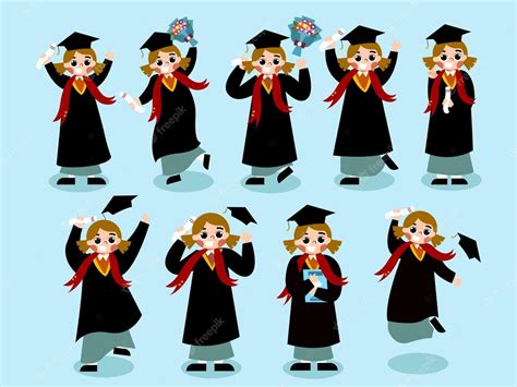 Premium Vector Graduate Girl Illustration Set With Different Style