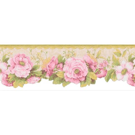 Brewster Wallcovering 7 Pink Floral Prepasted Wallpaper Border At