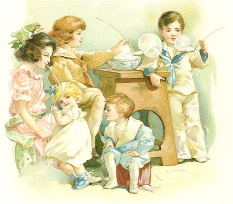 Antique Images: Free Vintage Children Graphic: Vintage Children Illustration of Children Blowing ...
