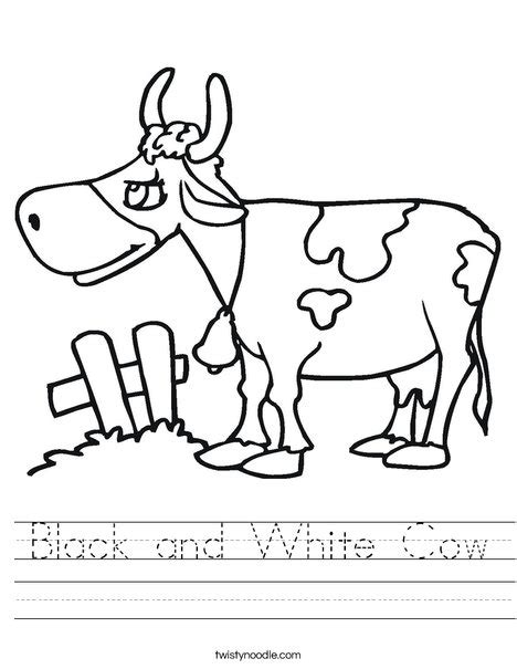 Black And White Cow Worksheet Twisty Noodle