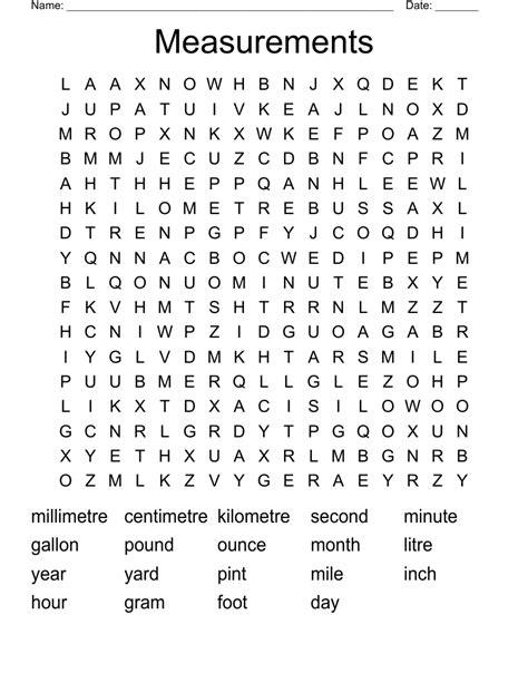 Units Of Measure Word Search WordMint
