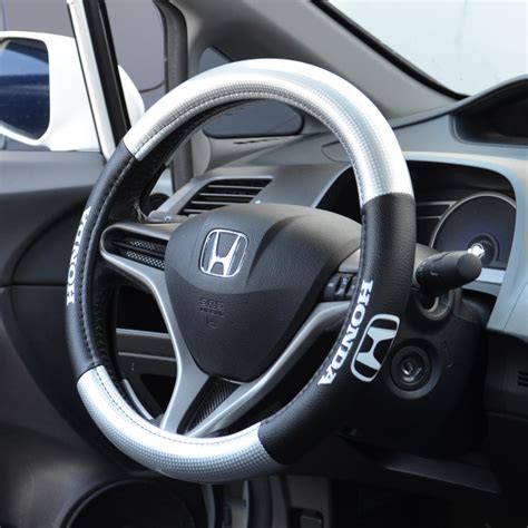 Carbon Fiber Silver Pu Leather Steering Wheel Cover For Honda Civic