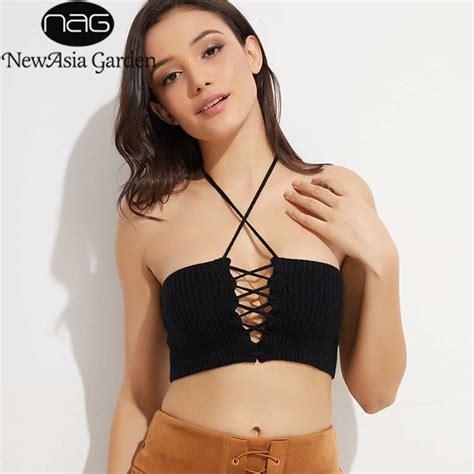 newasia garden halter knitted tube top summer strapless crop top lace up bandeau cropped vest