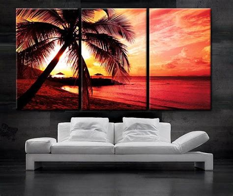 Large 30x 60 3 Panels Art Canvas Print Beautiful Palm Tree Beach