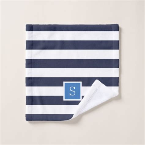 Navy And Blue Stripes Monogram Editable Colors Bath Towel Set Zazzle