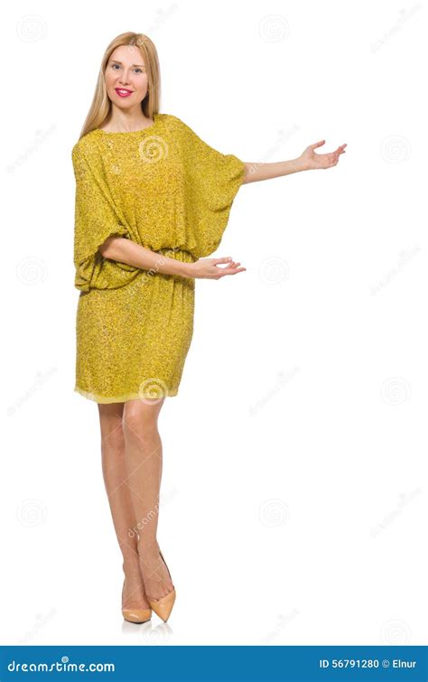 Pretty Tall Woman In Yellow Dress Isolated On The Stock Photo Image