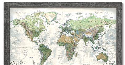 Large Framed World Map Table Frame