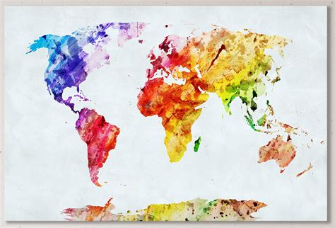 Watercolor World Map Leather Printwall Art World Mapwall Decor World
