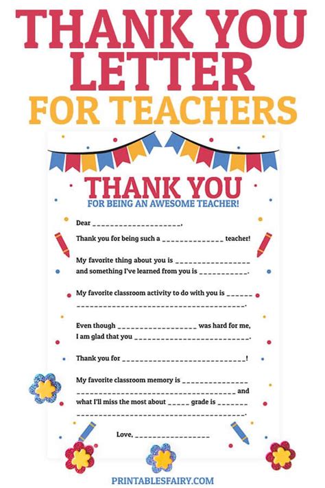 Free Printable Teacher Appreciation Thank You Letter To Celebrate