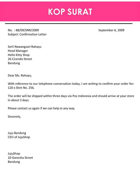 Contoh Surat Resmi Dalam Bahasa Inggris Dengan Susunan Kalimat Yang Benar