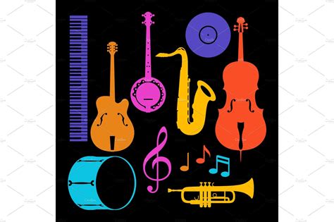 Set Of Musical Instruments Jazz Blues And Classical Music Creative