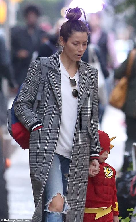 Jessica Biel S Son Silas Three Debuts His The Flash Costume For Halloween Party In Nyc Daily