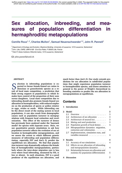 Pdf Sex Allocation Inbreeding And Measures Of Population Differentiation In Hermaphroditic