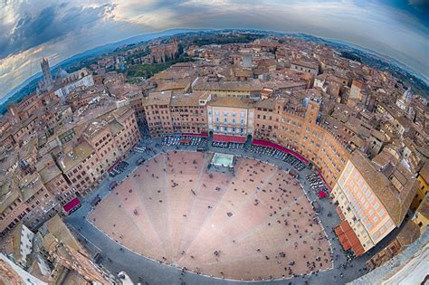 Piazza Del Campo Siena Aerial View Panorama Cityscape In Tuscany