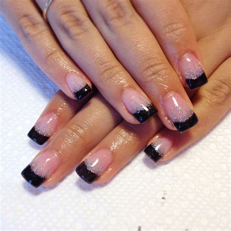 Black French Manicure With Glitter Gel Nails Glitter French Manicure